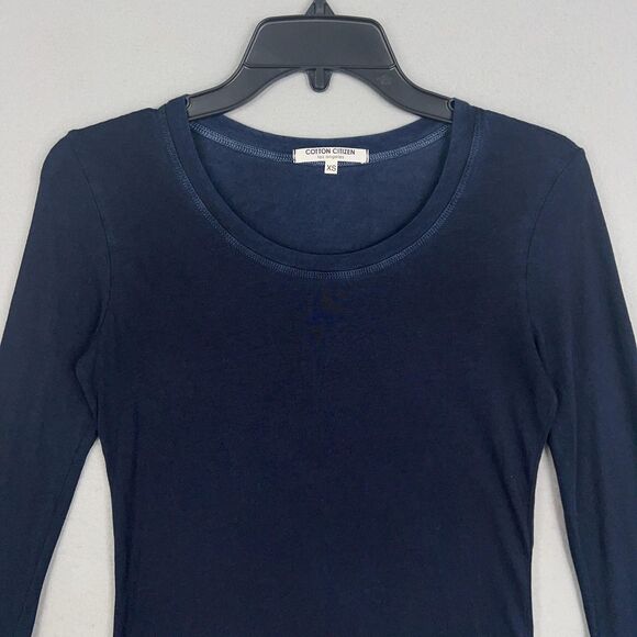 Cotton Citizen Shirt Womens XS Navy Blue Marbella Long Sleeve Minimal Basic USA - Picture 3 of 14